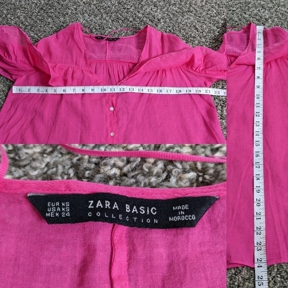 ✨3/$15 NWT Zara pink ruffle sleeve button up blouse XS - Picture 5 of 8